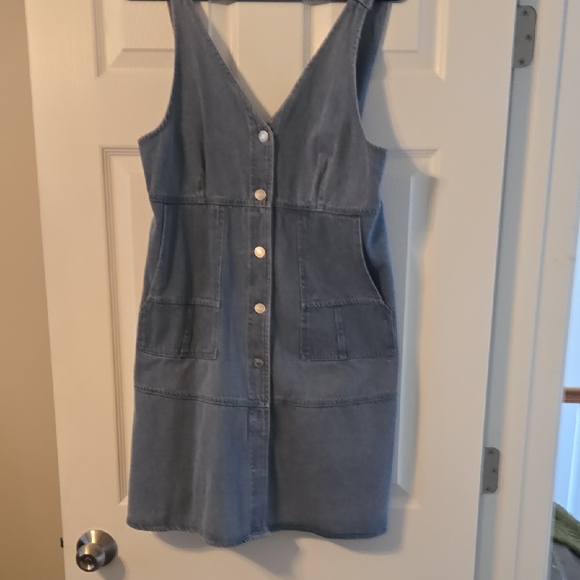 DAVI & DANI Dresses & Skirts - DAVI & DANI Light Blue Denim Button-Front Pinafore Dress